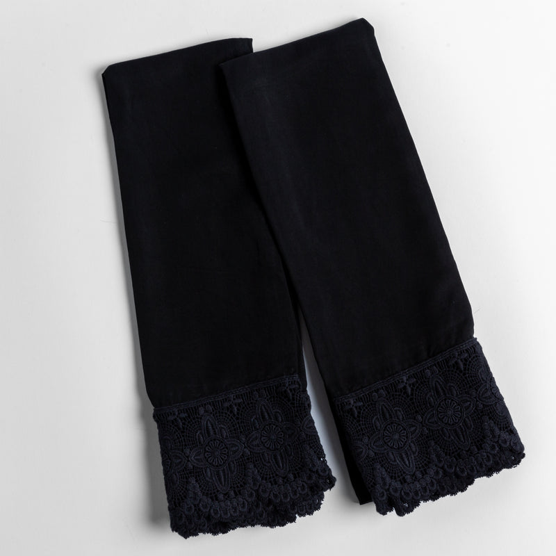 Madera Luxe Pillowcase (Single) | Corvino | a pair of tencel pillowcases trimmed with cotton lace shown overhead against a white background.