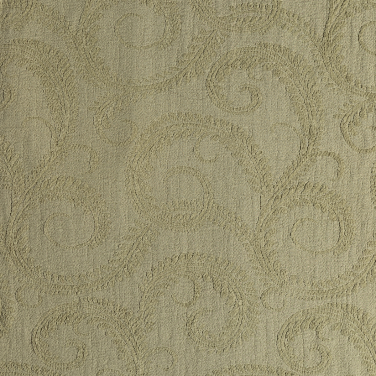 Marisette Bedspread | Desert Sage | close-up of marisette fabric in desert sage, a serenely elegant green, offering a hushed hue.