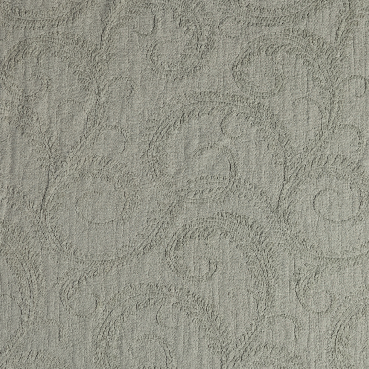 Marisette Bedspread | Eucalyptus | close-up of marisette fabric in eucalyptus, a soft neutral green hue.