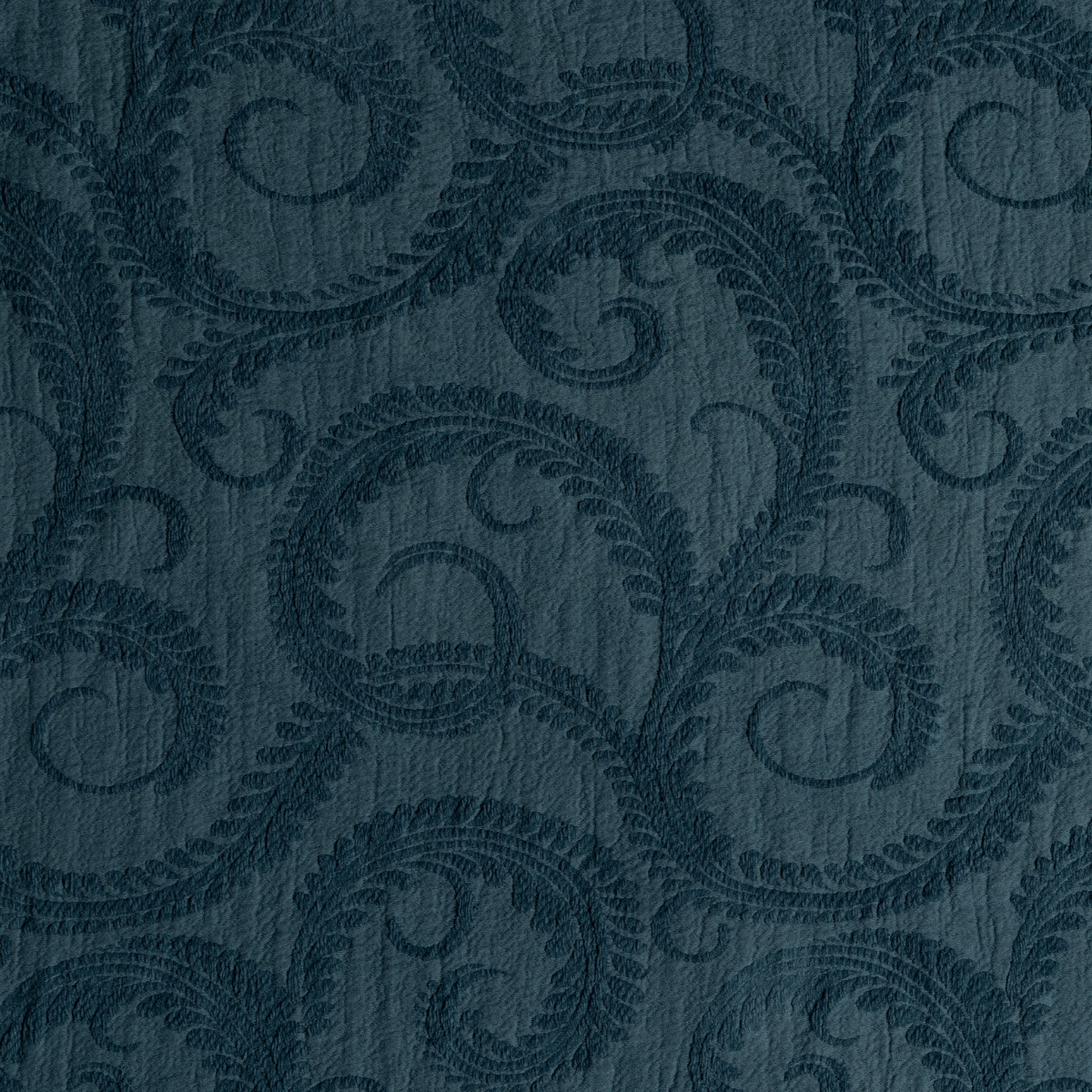 Marisette Bedspread | Midnight | close-up of marisette fabric in midnight, a dark blue tone.