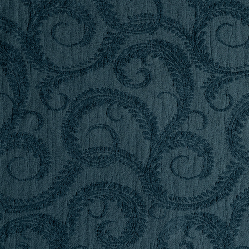 Marisette Bedspread | Midnight | close-up of marisette fabric in midnight, a dark blue tone.