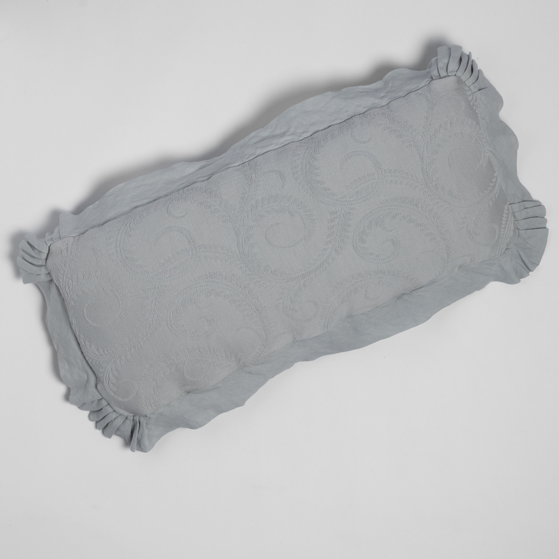 Marisette Throw Pillow | Cloud | an overhead shot of an organic cotton damask throw pillow against a white background.