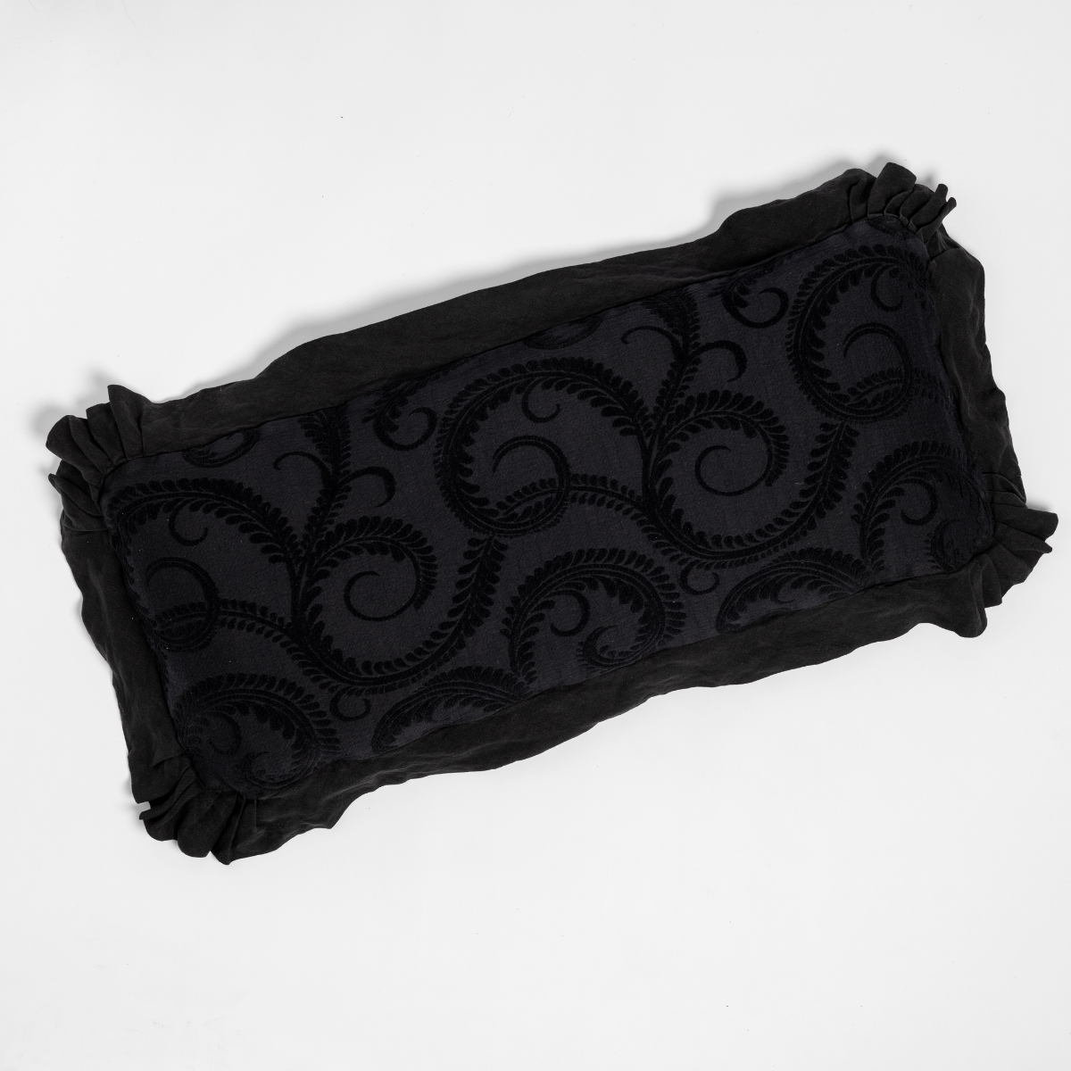 Marisette Throw Pillow | Corvino | an overhead shot of an organic cotton damask throw pillow against a white background.