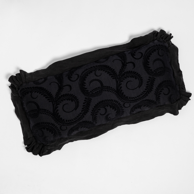 Marisette Throw Pillow | Corvino | an overhead shot of an organic cotton damask throw pillow against a white background.