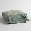 Mirabella Baby Bundle - Holiday Release | Eucalpytus | silk and tencel™ blend jacquard baby blanket folded and shot from a slight overhead angle to show the trim detail against a white background.