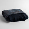 Mirabella Baby Bundle - Holiday Release | Midnight | silk and tencel™ blend jacquard baby blanket folded and shot from a slight overhead angle to show the trim detail against a white background.