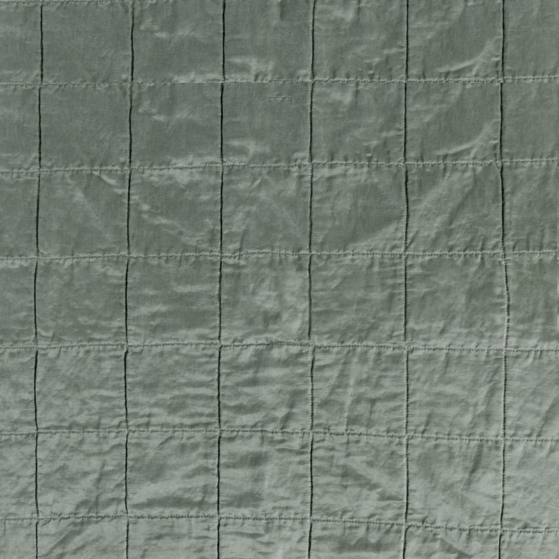 Sel Sham | Eucalyptus | a shot of square-quilted charmeuse in eucalyptus, a soft light green.