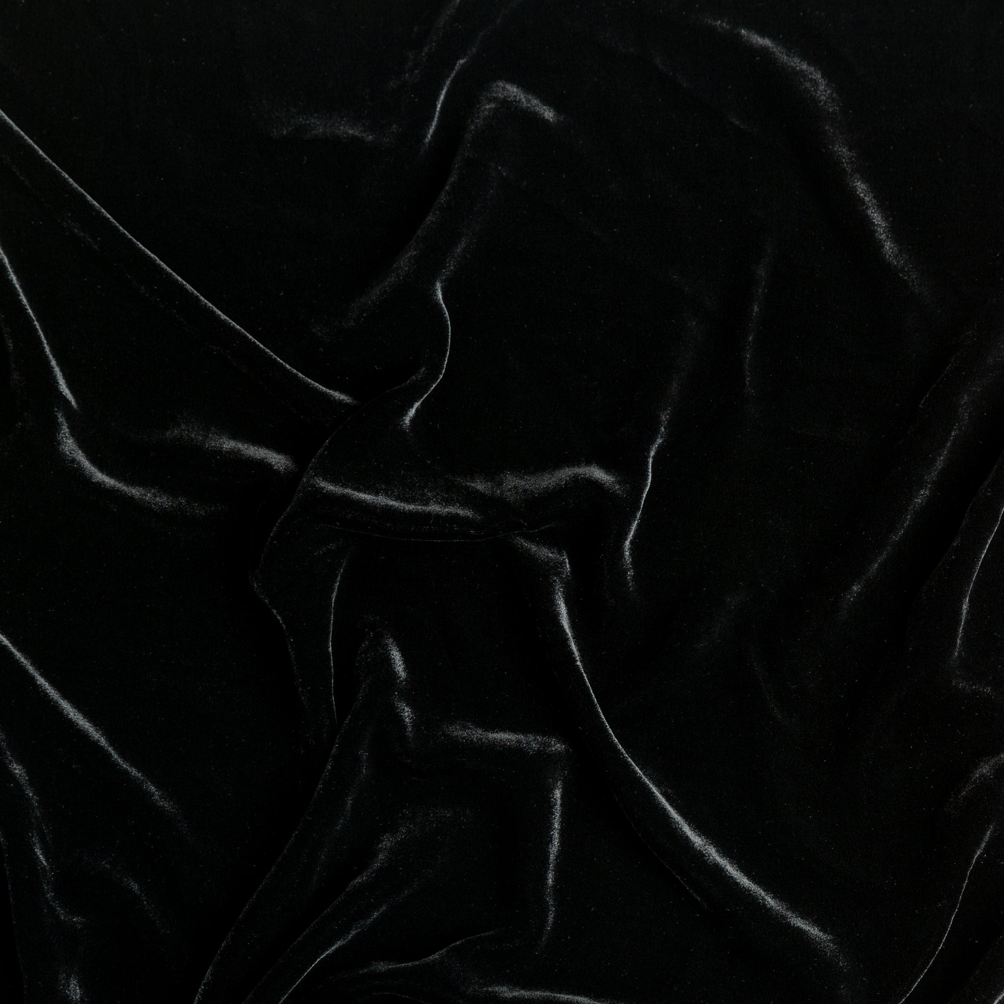 Silk Velvet Swatch Card | Corvino | A close up of silk velvet fabric in Corvino, a black tone.