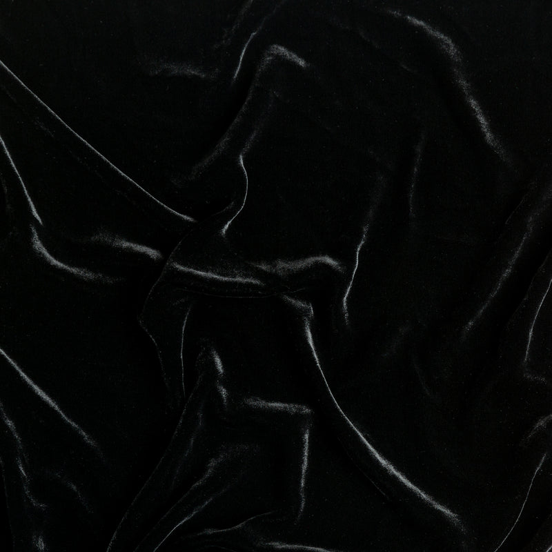 Silk Velvet Swatch Card | Corvino | A close up of silk velvet fabric in Corvino, a black tone.