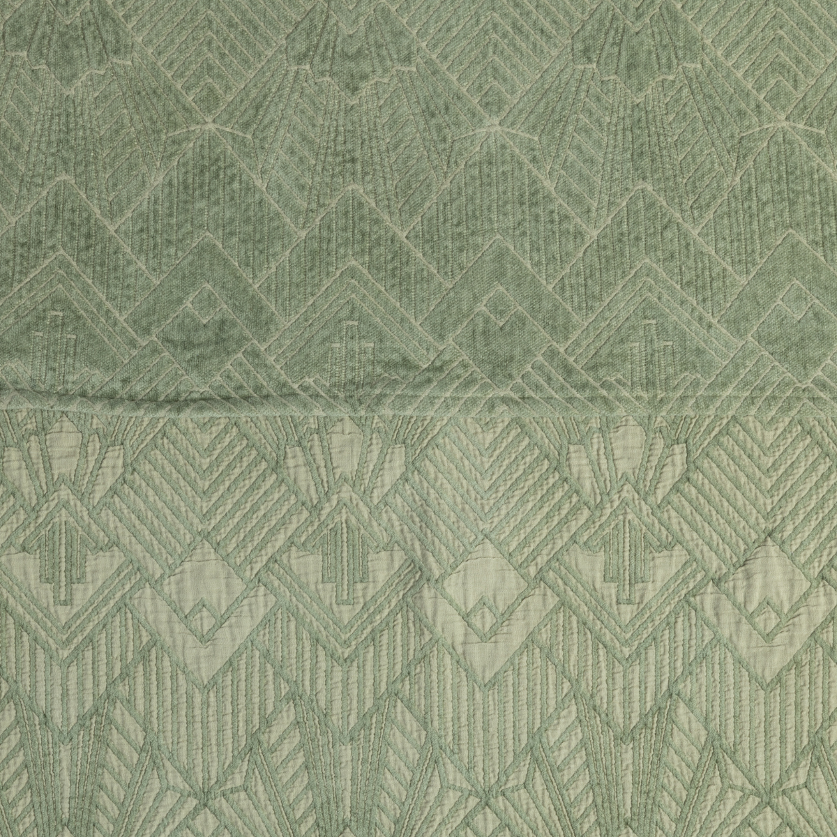The Trettino Collection | Desert Sage | close-up of trettino fabric in desert sage, a serenely elegant green, offering a hushed hue.