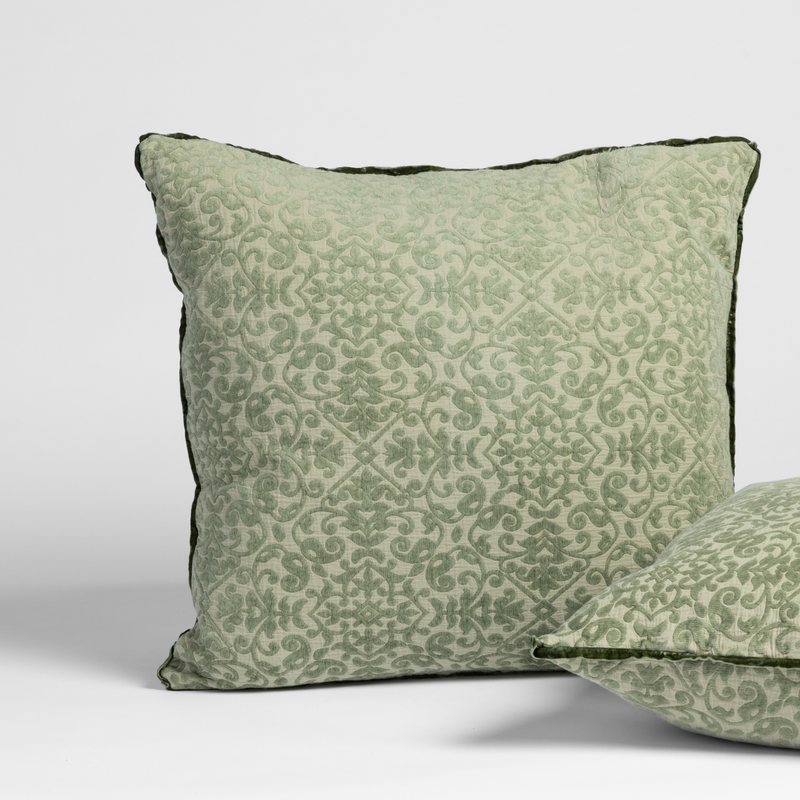 Vienna Sham | Desert Sage | matching shams in desert sage, a serenely elegant green, offering a hushed hue, shown against a plain background.