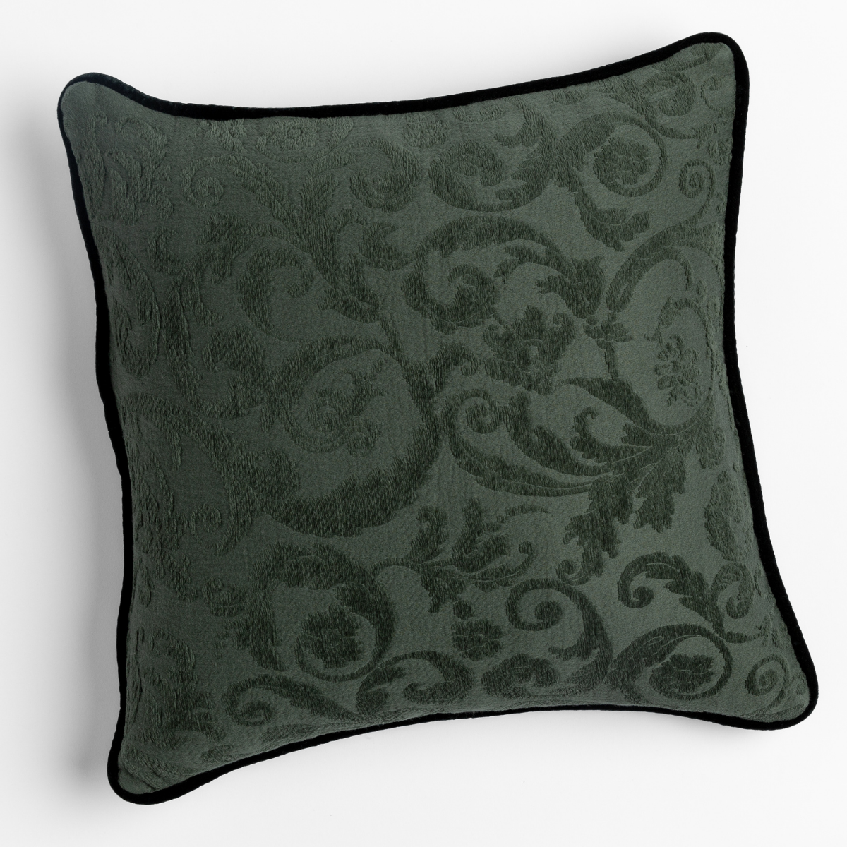 Adele Throw Pillow | Juniper | organic cotton jacquard square throw pillow shot from overhead.