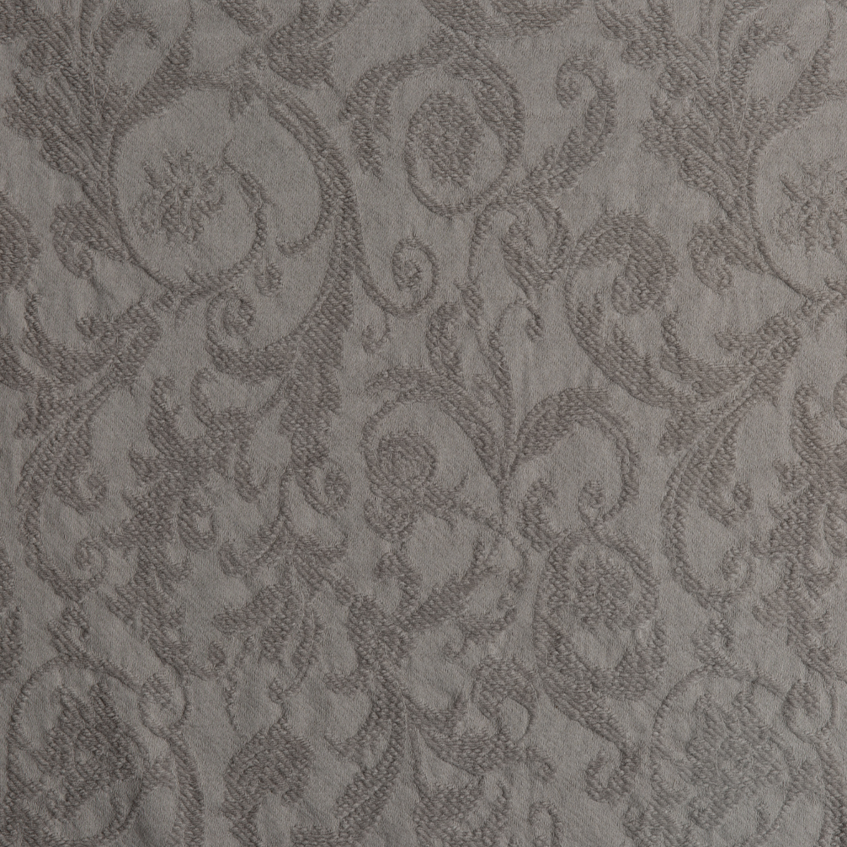Adele Coverlet | Fog | A close up of Adele fabric in fog, a neutral-warm, soft mid-tone grey.