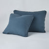 Austin Sham | Midnight | Midweight linen shams in midnight colorway shown leaning upright on white background.