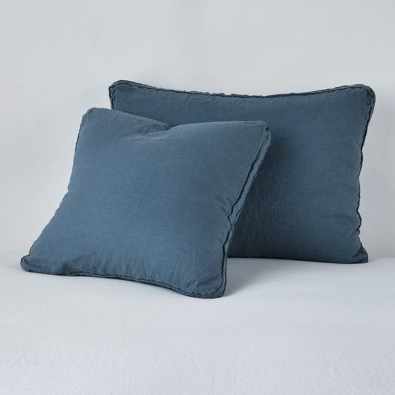 Austin Sham | Midnight | Midweight linen shams in midnight colorway shown leaning upright on white background.