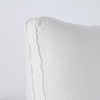 Winter White | Close-up angle of the corner of an Austin sham, highlighting the raw edge trim on either side of the gusset.