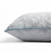Adele Sham | Cloud | Organic cotton damask square pillow with silk velvet trim on white background — side angle.