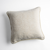 Adele Throw Pillow | Parchment | Organic cotton damask square pillow with silk velvet trim on white background — overhead angle.