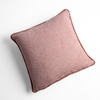 Adele Throw Pillow | Rouge | Organic cotton damask square pillow with silk velvet trim on white background — overhead angle.