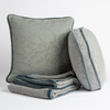 Adele Throw Pillow | Organic cotton damask throw pillows and throw blanket on a white background.