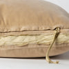 Harlow Throw Pillow | Honeycomb | Close-up of charmeuse gusset, raw-edge trim, and brass zipper detail on Harlow pillow - side view.