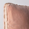 Harlow Sham | Rouge | Corner detail close-up of cotton velvet sham showcasing charmeuse gusset and raw edge trim.