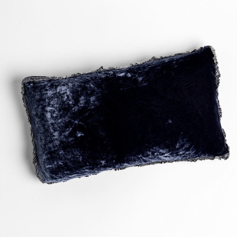 Carmen Throw Pillow | French Lavender | silk velvet throw pillow with charmeuse trim shot overhead against a white background.