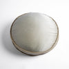 Paloma Throw Pillow | Parchment | 18" round charmeuse pillow with silk velvet trim at gusset shot from overhead on a white background