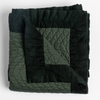 Cirillo Blanket | Juniper | a folded quilted cotton sateen throw blanket with its corner folded down to show the trim contrast - shot against a white background.