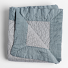 Cirillo Blanket | Mineral | a folded quilted cotton sateen throw blanket with its corner folded down to show the trim contrast - shot against a white background.