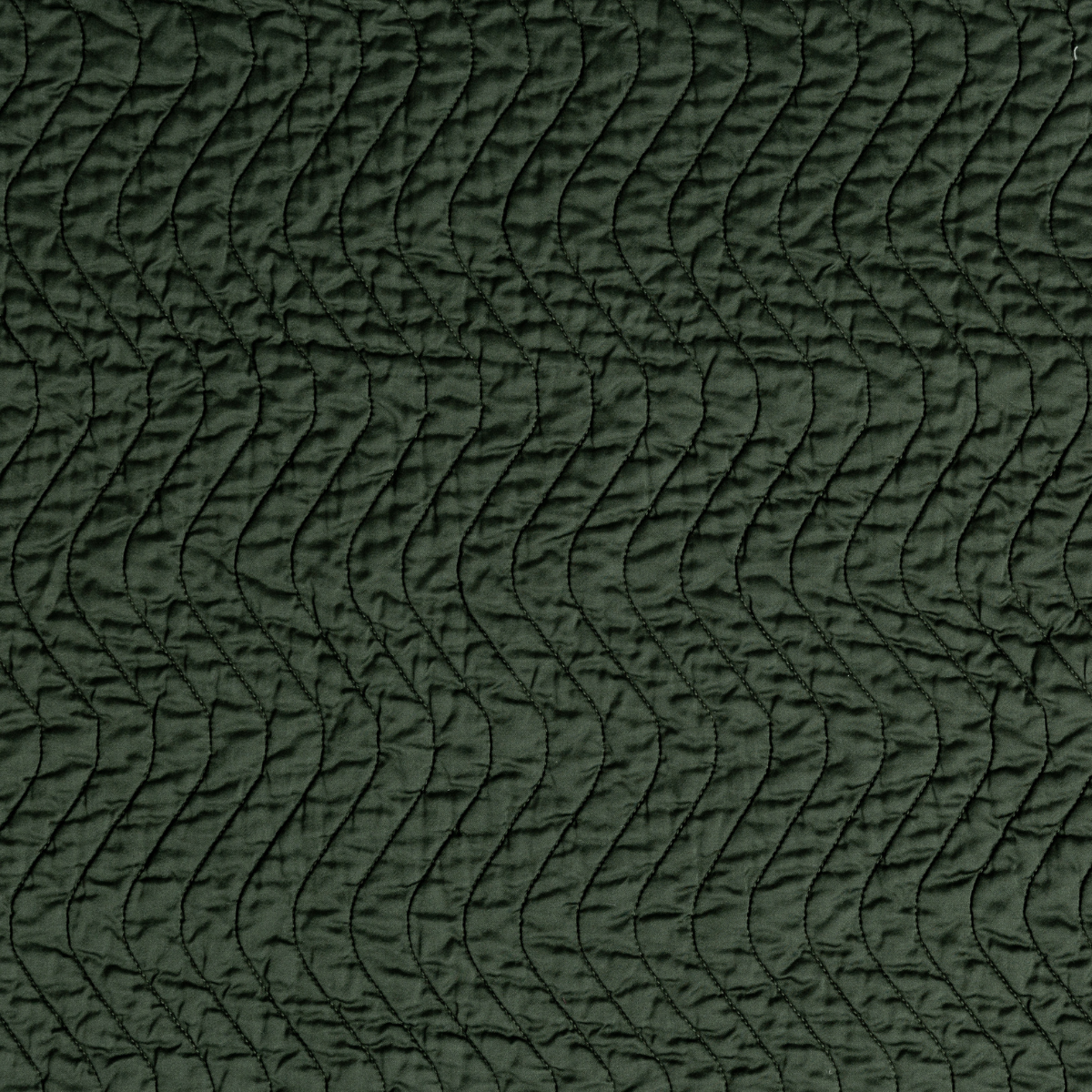 Cirillo Swatch Card | Juniper | A close up of quilted cotton sateen fabric in Juniper, a deep green tone.