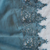 Frida Pillowcase (Single) | Cenote | A close up of Frida, an antique cotton lace trim on a linen body, shown in cenote, a vibrant, ocean-inspired blue-green.
