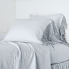 Linen Pillowcase (Single) | Cloud | lace trimmed pillowcases shown with monochromatic bedding - side view.