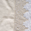 Frida Pillowcase (Single) | Parchment | A close up of Frida, an antique cotton lace trim on a linen body, shown in parchment, a warm, antiqued cream.