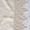 Frida Pillowcase (Single) | Parchment | A close up of Frida, an antique cotton lace trim on a linen body, shown in parchment, a warm, antiqued cream.