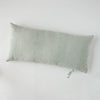 Ines Throw Pillow | Eucalyptus | embroidered midweight linen 16x36 pilow overhead on a white background.