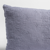 Ines Sham | French Lavender | a close up of the corner of an embroidered midweight linen pillow cushion.