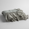 Linen Whisper Baby Blanket | Mineral | a folded linen with linen whisper ruffled blanket folded and positioned to show the ruffle detail against a white background and slightly overhead.
