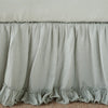 Linen Whisper Bed Skirt | Eucalyptus | Close up of bed skirt, showcasing ruffle detail - side view.