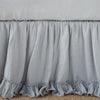 Linen Whisper Bed Skirt | Mineral | Close up of bed skirt, showcasing ruffle detail - side view.