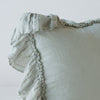 Linen Whisper Sham | Eucalyptus | Corner detail close-up showcasing slight translucence of ruffle trim detail.