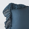 Linen Whisper Sham | Midnight | Corner detail close-up showcasing slight translucence of ruffle trim detail.