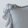 Linen Whisper Sham | Mineral | Corner detail close-up showcasing slight translucence of ruffle trim detail.