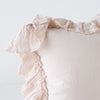 Corner detail close-up of Linen Whisper sham, showcasing ruffle trim detail - pearl.