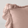 Linen Whisper Sham | Rouge | Corner detail close-up showcasing slight translucence of ruffle trim detail.