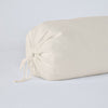 Linen Throw Pillow | Parchment | Close-up bolster end detail, angled view to show gathered closure and satin ties.