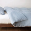 Linen Twin Duvet Cover | Mineral | duvet cover neatly folded back over white linen sheeting - side view.