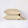Linen Standard Pillowcase (Single) | Honeycomb | Two sleeping pillows neatly stacked against a white background - side view.
