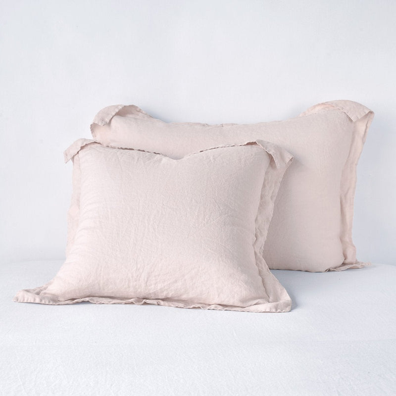 Linen Sham | Pearl | Two shams leaning upright against a white background.