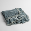 Loulah Baby Blanket | Cloud | an overhead shot of a folded silk velvet baby blanket with a raw-edged eyelash ruffle detail.